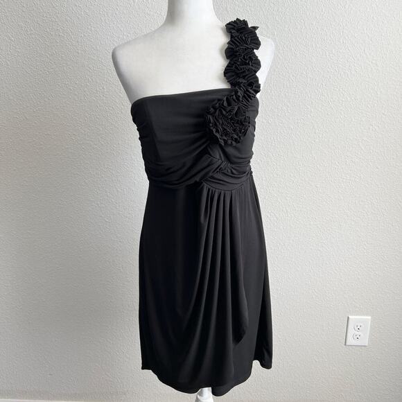 Enfocus Studio Cocktail Dress Women's 14 One Shoulder Black Draped Formal Party - Picture 1 of 7